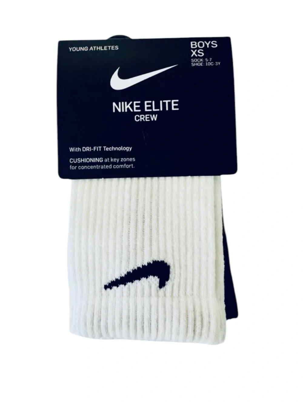 Nike Elite Crew Athletic Cushioned Socks White Black Grey 3 Pack DRI FIT